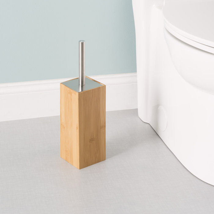 Home Basics 14.62'' Wood Toilet Brush and Holder in Natural Wayfair